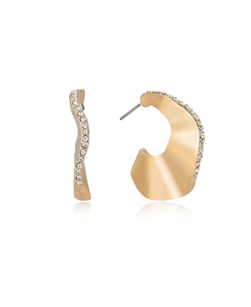 Золотые серьги Ettika Ripple Pave 18k Gold Plated Hoops