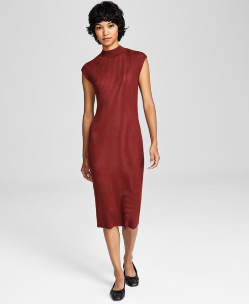 Women's Ribbed Sweater Mock-Neck Midi Dress, Created for Macy's