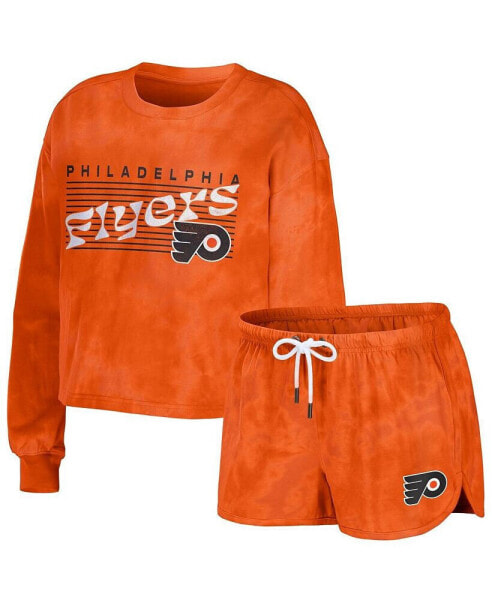 Women's Orange Philadelphia Flyers Tie-Dye Cropped Pullover Sweatshirt and Shorts Lounge Set