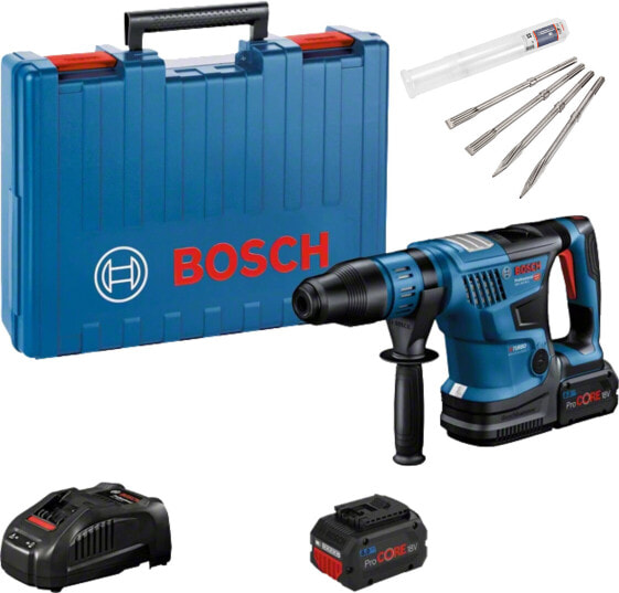 Bosch Akku-Bohrhammer BITURBO GBH 18V-36 C mit 2x 8,0Ah Akkus + Lader im Koffer + 4x RTec Meissel