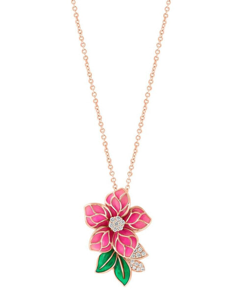 EFFY® Diamond (1/5 ct. t.w.) & Enamel Flower 18" Pendant Necklace in 14k Rose Gold