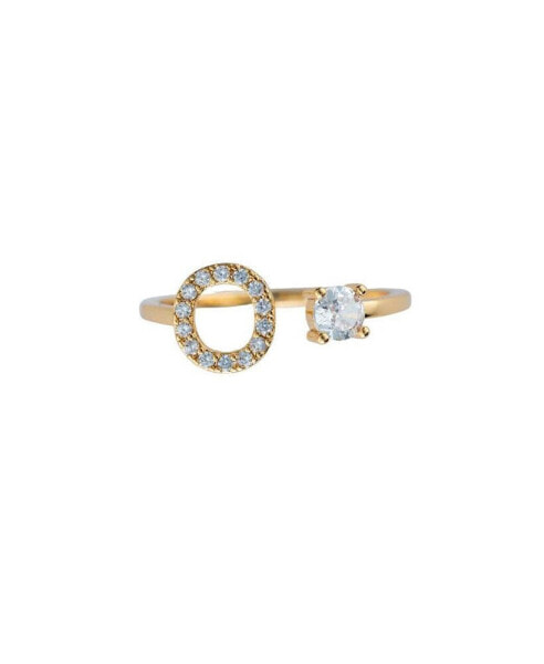 Crystal Initial Adjustable Gold-Tone Ring