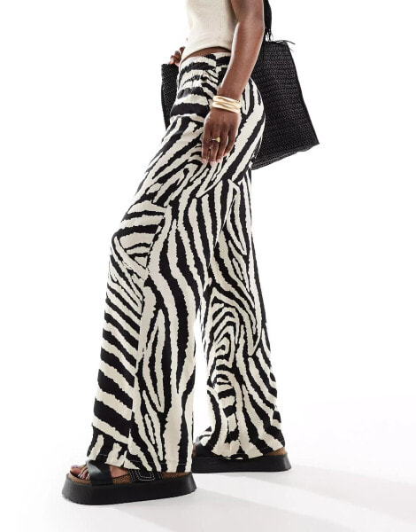 JDY wide leg trouser in zebra print