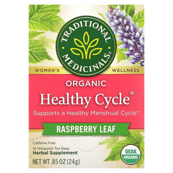 Organic Healthy Cycle, Raspberry Leaf, Caffeine Free, 16 Wrapped Tea Bags, 0.85 oz (24 g)