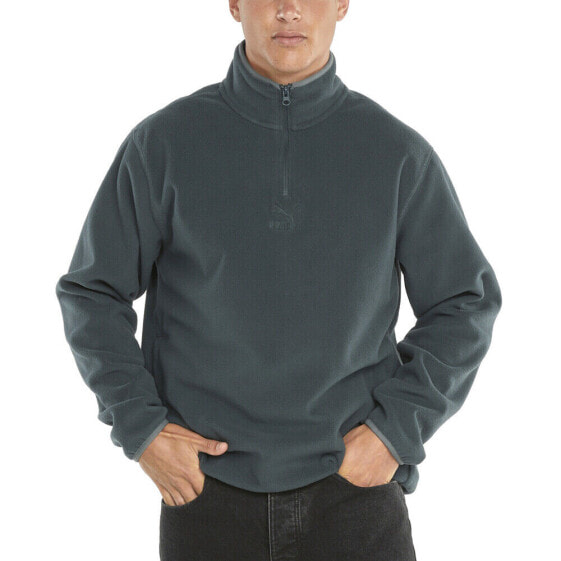 Puma Classics Polar Fleece Half Zip Jacket Mens Green Casual Athletic Outerwear
