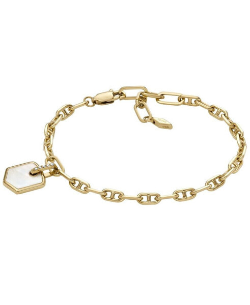 Heritage Crest Mother of Pearl Gold-Tone Brass Chain Bracelet