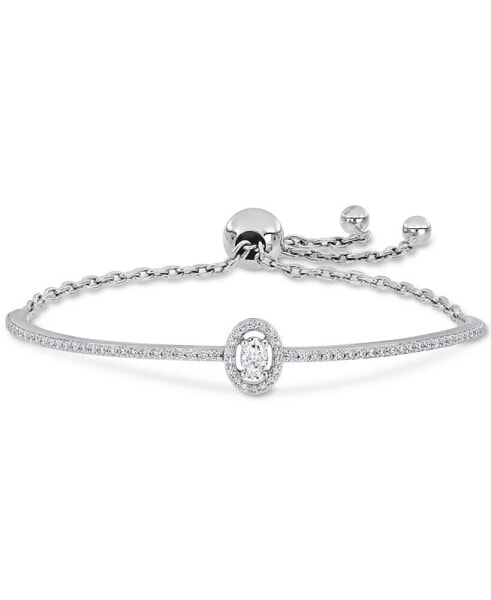 Lab-Created Moissanite Oval Halo Bolo Bracelet (3/4 ct. t.w.) in Sterling Silver