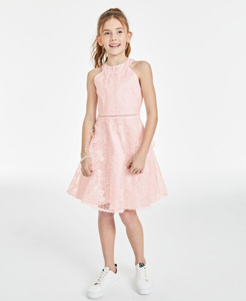 Big Girls Pink 3D Floral Organza Social Dress