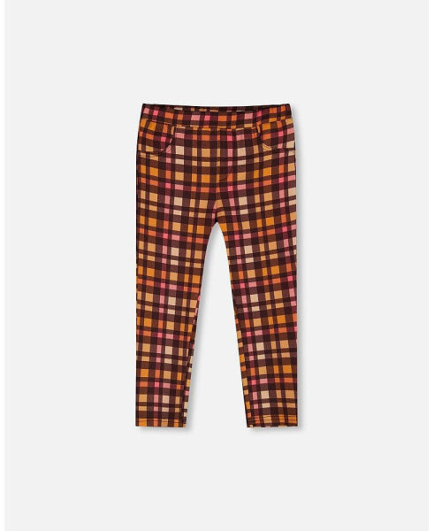 Big Girls Milano Treggings Plaid Magenta And Brown