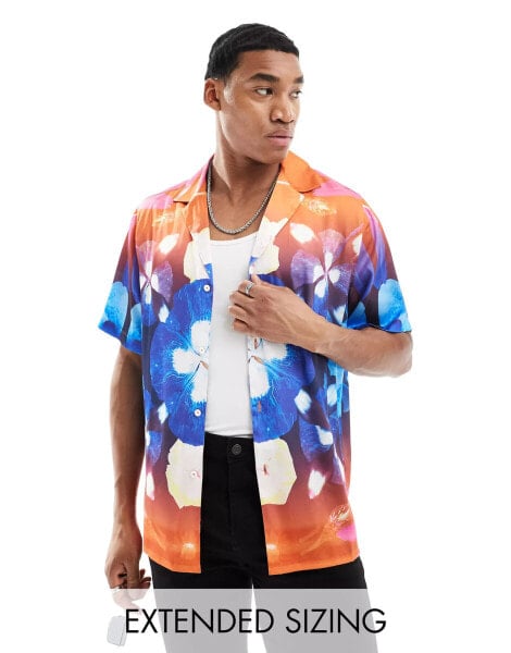 ASOS DESIGN relaxed revere shirt with kaleidoscope floral placement print