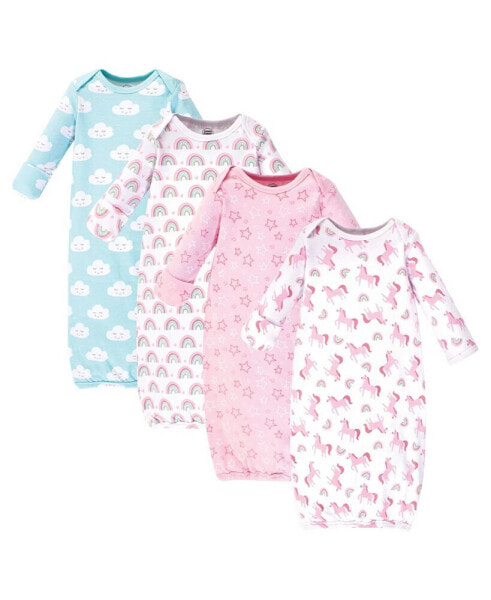 Baby Girls Baby Cotton Long-Sleeve Gowns 4pk, Rainbow, 0-6 Months