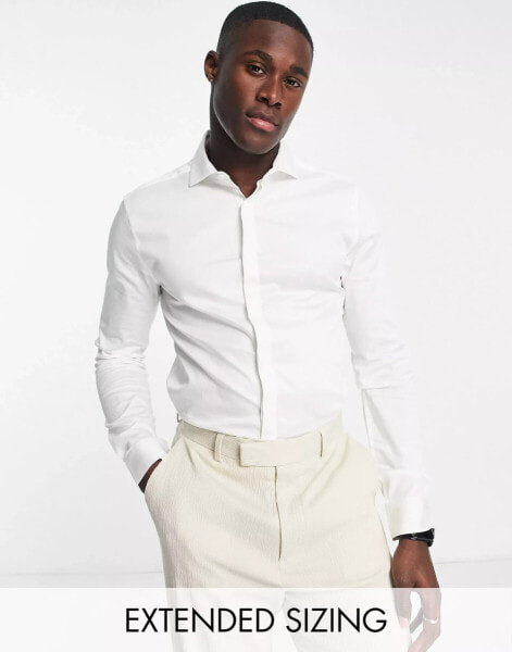 ASOS DESIGN formal skinny sateen shirt with cutaway collar in white