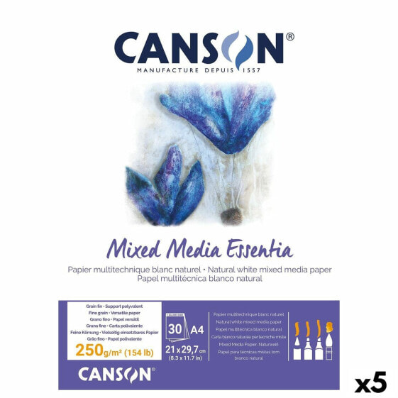 Блокнот Canson Mixed Media Essentia Белый Белый Натуральный A4 30 Листья (5 штук)
