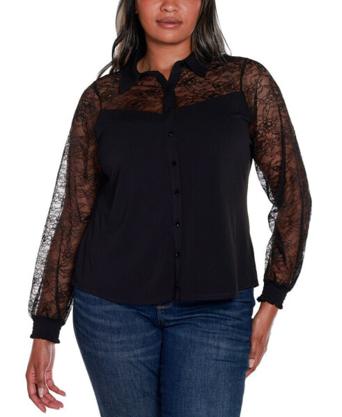 Black Label Plus Size Lace Inset Knit Blouse