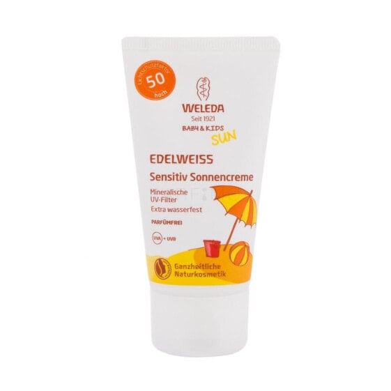 Weleda Baby & Kids Sun Edelweiss Sunscreen Sensitive SPF50 50 ml sonnenschutz wasserfest für Kinder