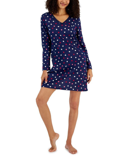 Women's Cotton Long-Sleeve Lace-Trim Sleepshirt, Created for Macy's