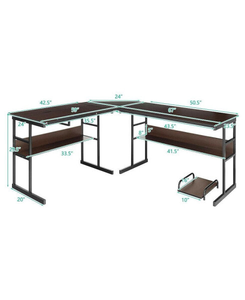 L-Shaped Computer Desk with Tiltable Tabletop