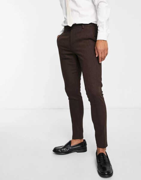 ASOS DESIGN super skinny wool mix suit trousers in brown tweed