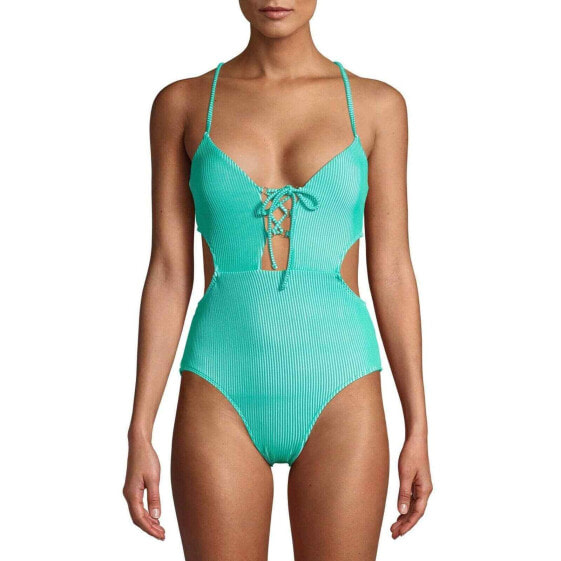 No Boundaries Juniors' Mint Jade Ribbed One-Piece Swimsuit size M (7-9)