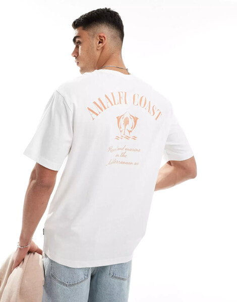 ONLY & SONS relaxed fit t-shirt with Amalfi Coast back print in off white