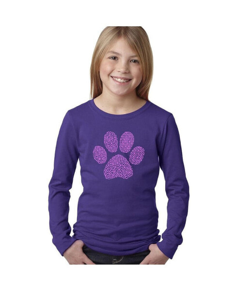 Big Girl's Word Art Long Sleeve T-Shirt - XOXO Dog Paw