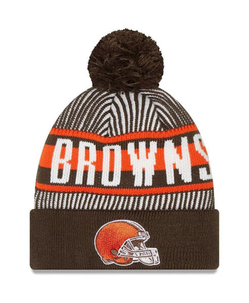 Men's Brown Cleveland Browns Striped Cuffed Knit Hat with Pom