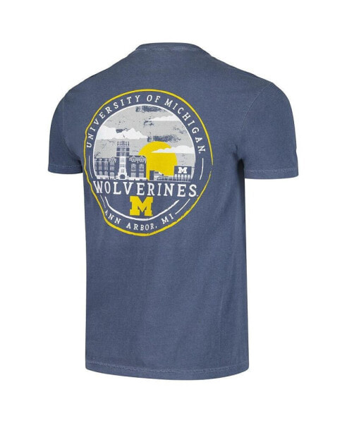 Men's Navy Michigan Wolverines Striped Sky Comfort Colors Pocket T-shirt