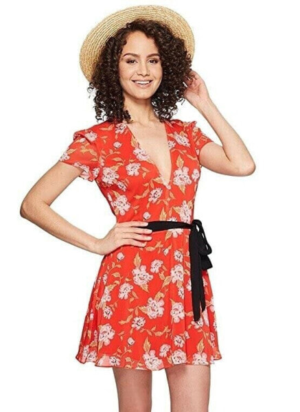 Lovers+Friends 241214 Womens Cassidy Floral V-Neck A-Line Dress Red Size X-Large