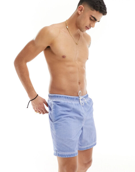 ASOS DESIGN swim shorts in mid length in light blue