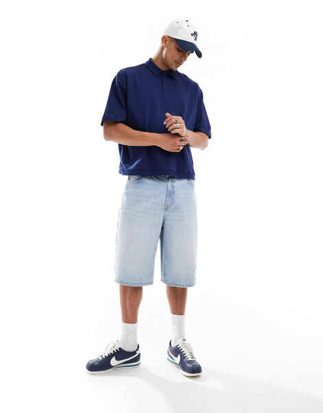 ASOS DESIGN oversized heavyweight polo in navy