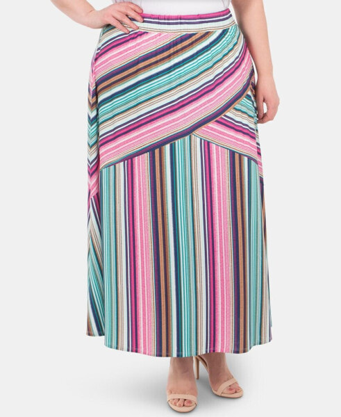 Plus Size Pull-On Striped Skirt