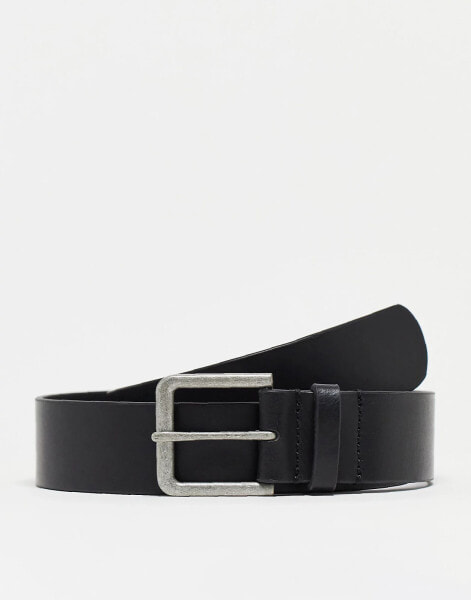 ASOS DESIGN smart leather belt with gold buckle in black