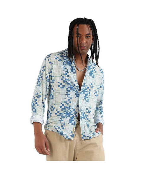 Рубашка мужская Campus Sutra Геометрическая синяя с подкладкой