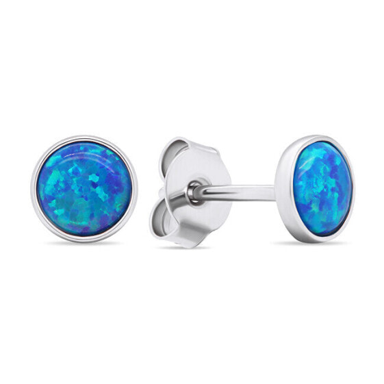 Silver stud earrings with blue synthetic opals EA579WB