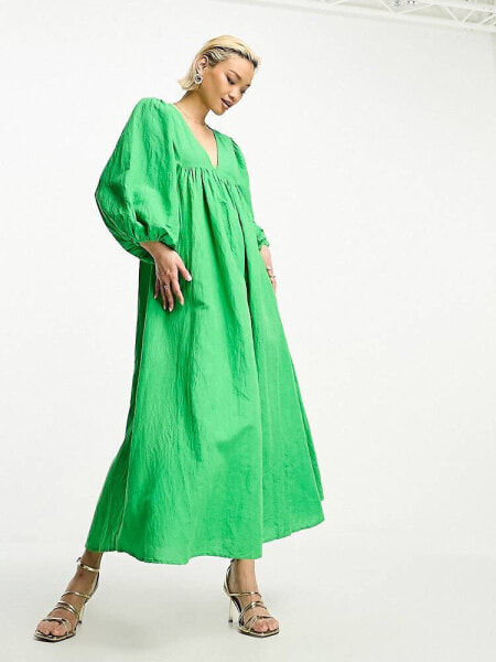 Whistles linen blend trapeze maxi dress in bold green