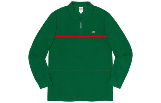 Поло-рубашка мужская Supreme FW19 Week 5 x LACOSTE Pique Zip L/S Polo, зеленая