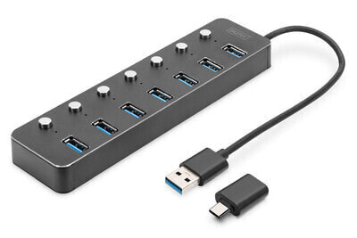 Хаб USB 3.0 7-портовый с переключением и алюминиевым корпусом Digitus