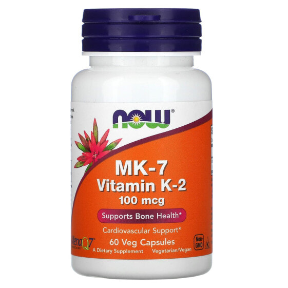 Витамин K-2, 100 мкг, 60 вегетарианских капсул NOW MK-7
