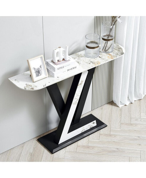 Modern Black/Gold Metal Frame Sintered Stone Console Table