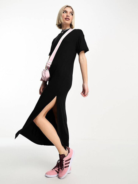 COLLUSION slinky maxi t-shirt dress in black
