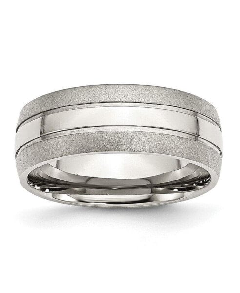 Stainless Steel Polished Brushed Edge 8mm Grooved Band Ring