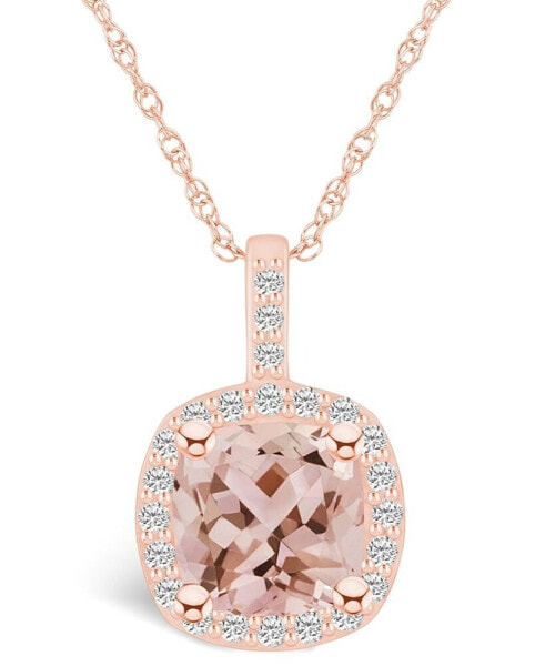 Morganite (2 Ct. T.W.) and Diamond (1/4 Ct. T.W.) Halo Pendant Necklace in 14K Rose Gold