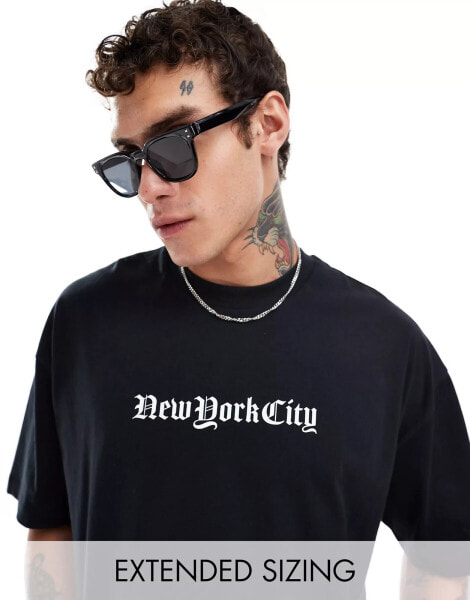 ASOS DESIGN oversized t-shirt with city chest print in black