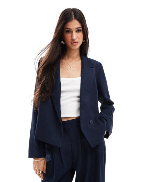 YAS tailored cropped blazer co-ord in navy