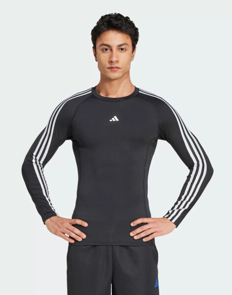 adidas Performance Techfit compression training 3-stripes long sleeve top in black