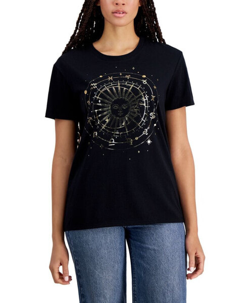 Juniors' Celestial-Foil-Print Crewneck T-Shirt