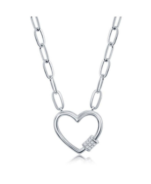 Sterling Silver Gold or Rose Gold Plated over sterling silver CZ Heart Carabineer Paperclip Necklace