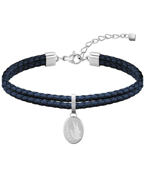 Double Braided Navy Leather Charm Bracelet