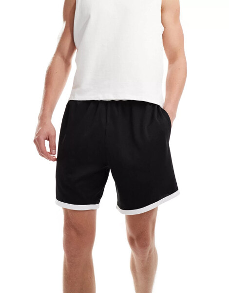 ASOS 4505 training mesh shorts with contrast hem in black and white