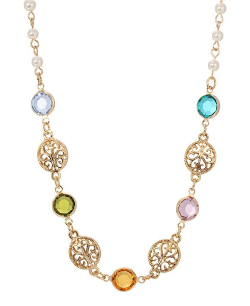 Gold-Tone Crystal Stone Linking Disks Necklace